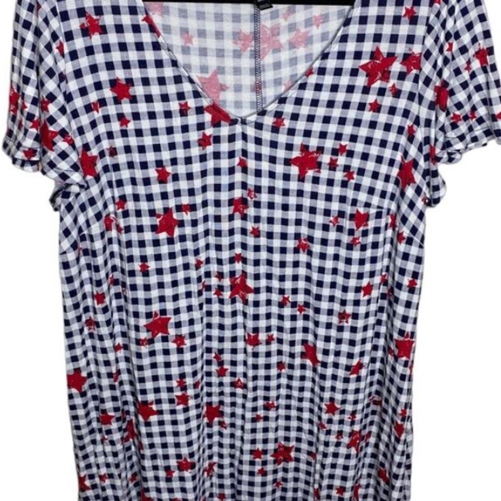 Lane Bryant white blue checkered red stars T-shirt dress women's size 14/16